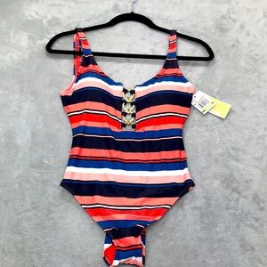 Michael Michael Kors Striped O Ring One Piece Swim Suit Size 8 New